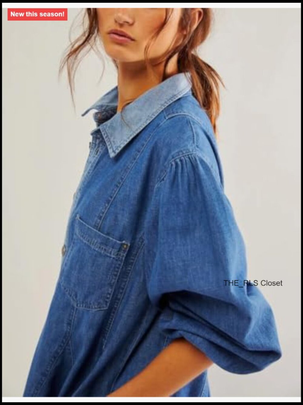 Long Sleeve Button Down Denim Dress A Line Swing Ruffle Midi with Pockets - Picture 2 of 5